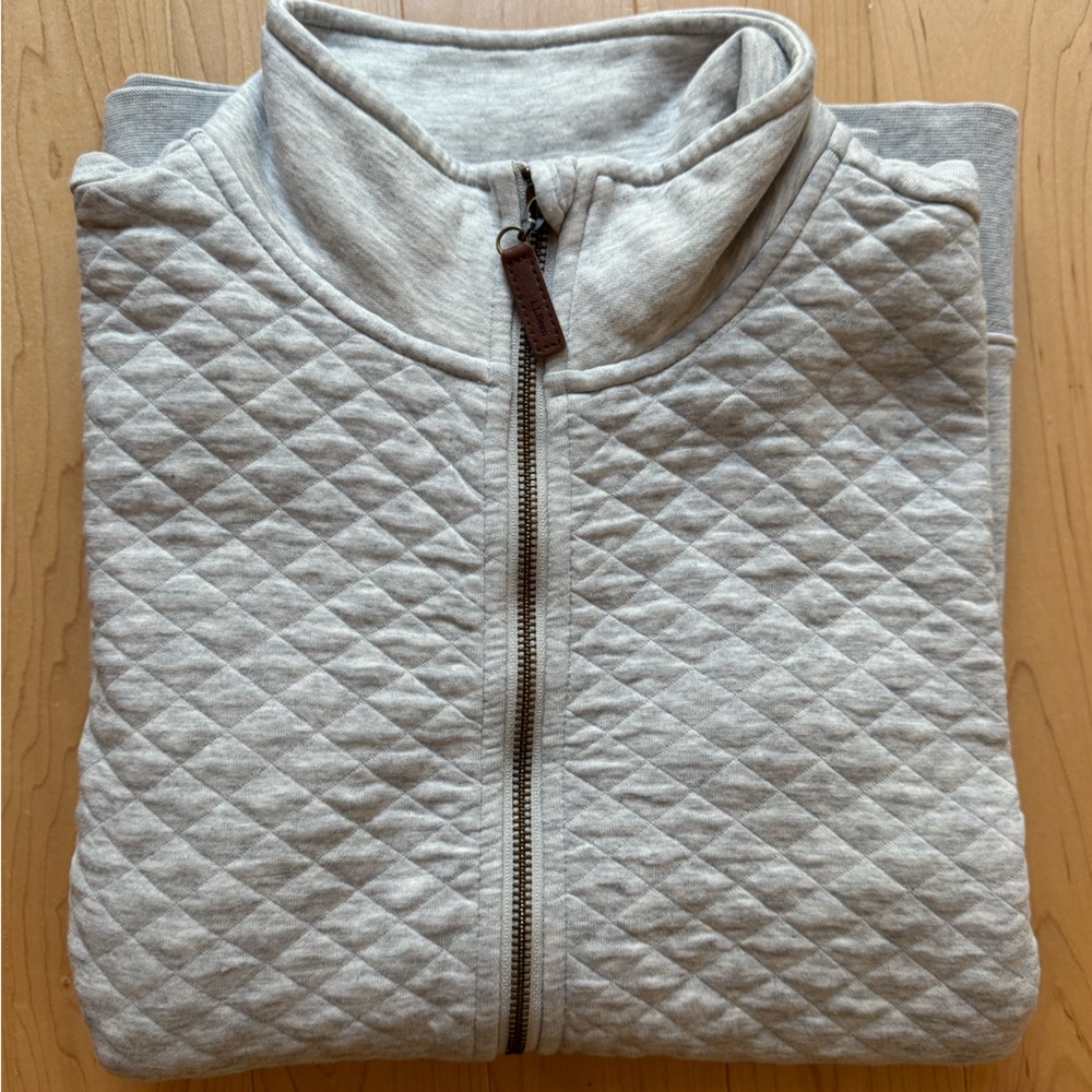LL Bean Gray Quilted Zip-Up Sweatshirt Size Medium